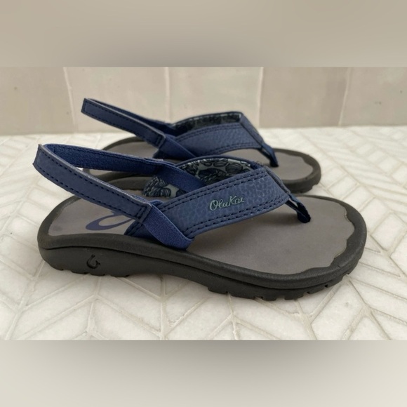 OluKai Ohana Leather Sandal Toddler Slingback Flip-flop Size 9 / 10 Blue - Picture 2 of 7